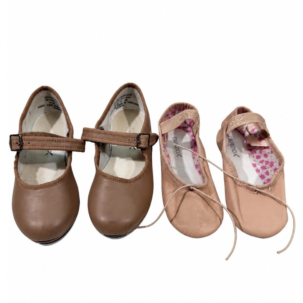 Capezio Dance Shoe Bundle Girls 11M Tap 11.5M Ballet Pink Tan Leather